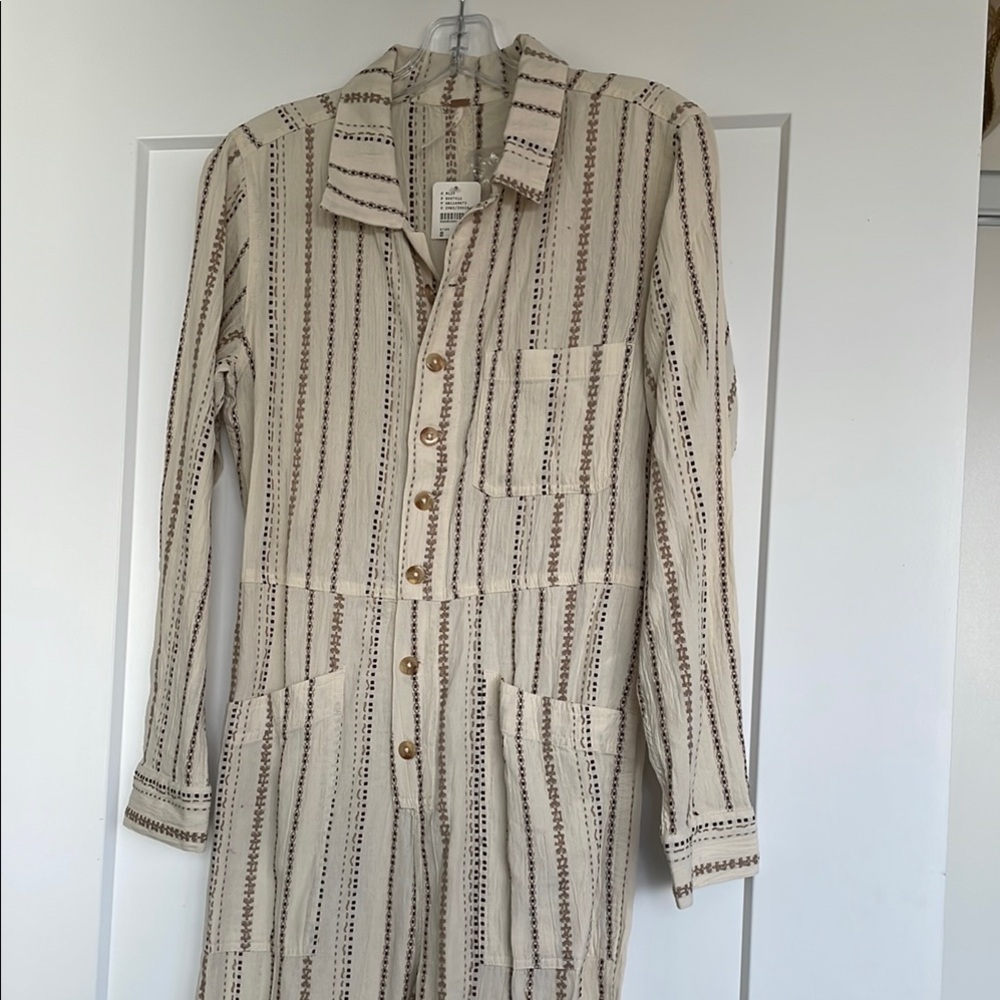 Striped Cream Button-Up Romper